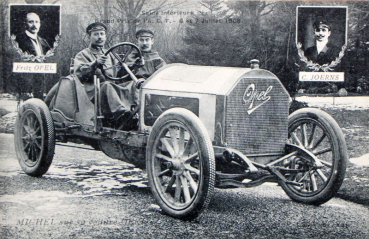 Opel Racer with Fritz Opel at Steeringwheel 1908 original postcard (10115)